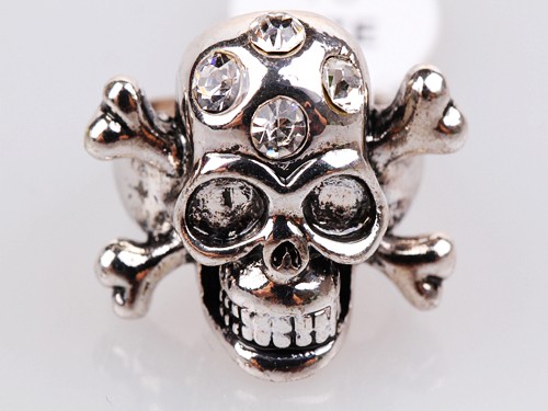 Skull & CrossBone Crystal Stud Silver Colour Ring